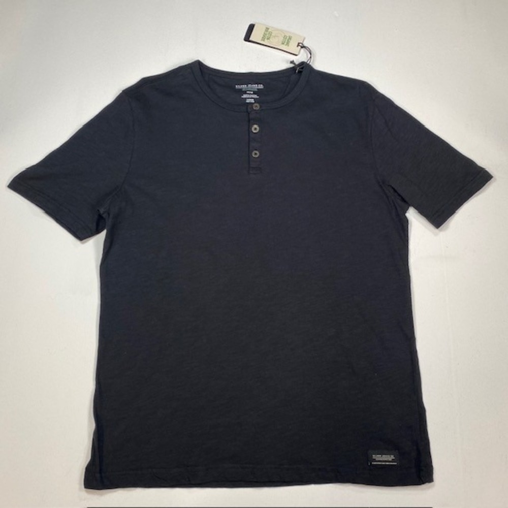 Silver Jeans Co‎ Mens Organic Cotton Short Sleeve Henley Shirt Black Size M NEW